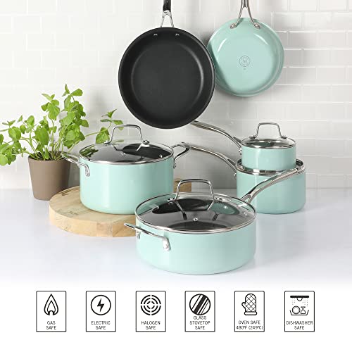 14 Piece Non-Stick Aluminum Cookware Set Black with Gold Handles Z197