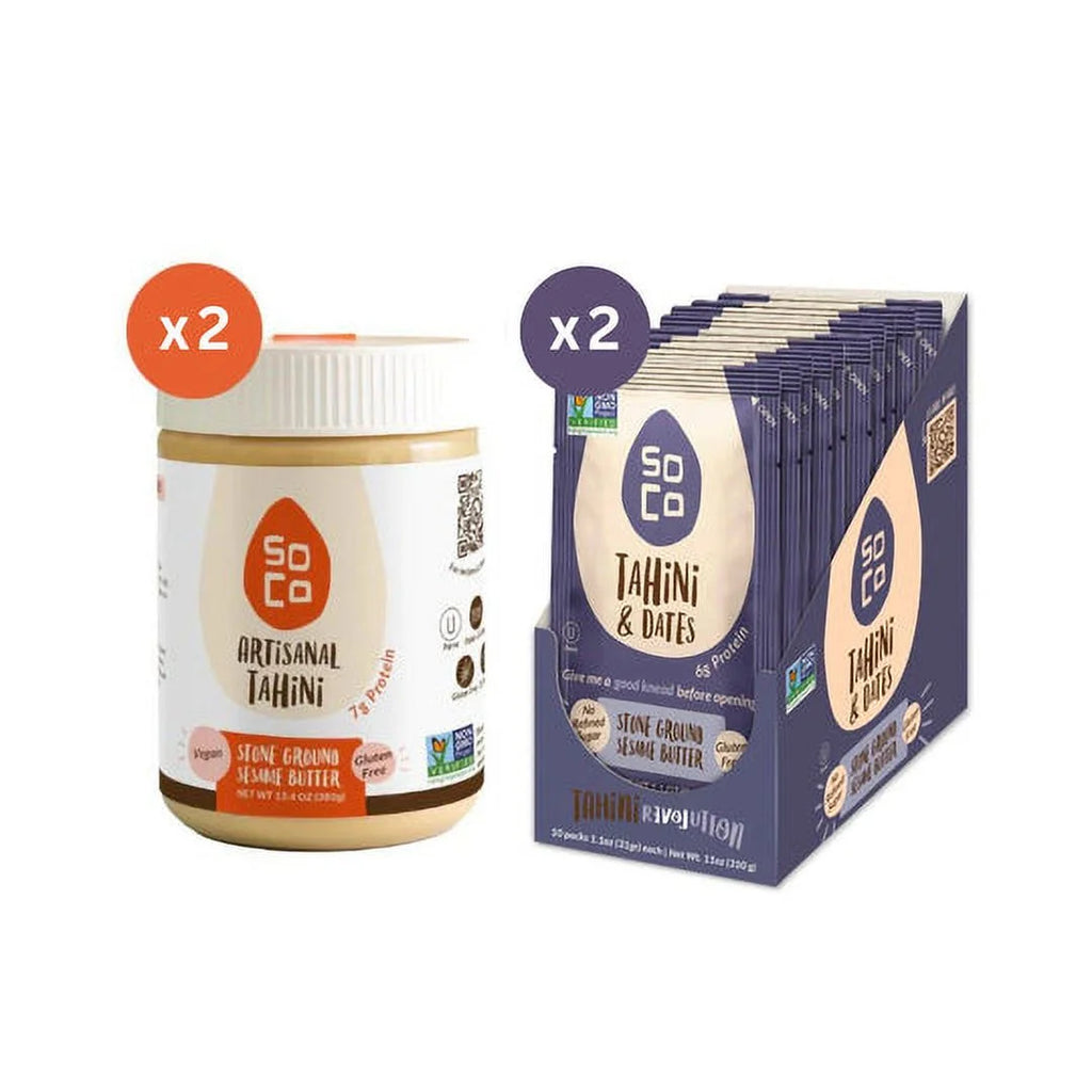 2 x Tahini Jars 380 Grams with 2 x Tahini & Dates Squeeze Packs Box of 10 C641787