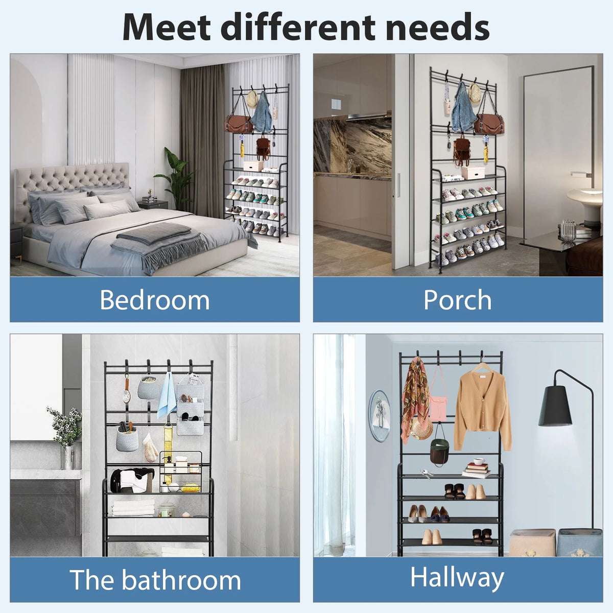 3-in-1 Metal Coat Rack with Shoe Storage, 5 Shelves R832825