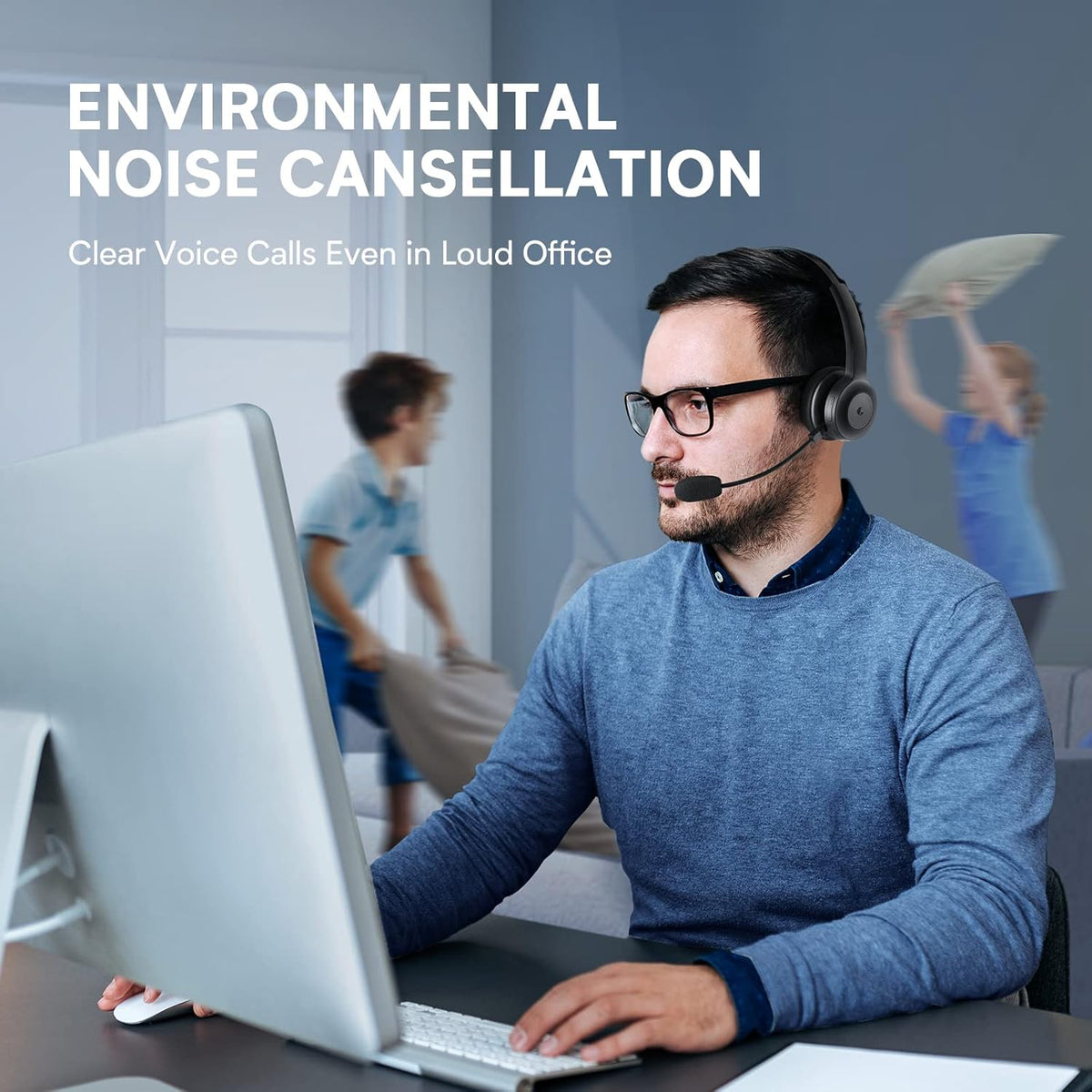 Wireless Bluetooth Headset with Microphone, AI Noise Cancelling, 35 Hrs Talk Time, Pack of 2 N5917