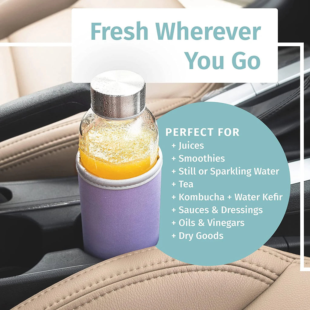 6 Pack 18oz Glass Water Bottles with 6 Sleeves V259