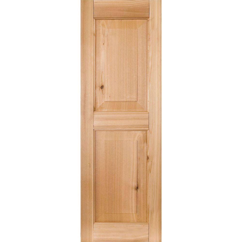 18 in. x 73 in. Real Wood Raised Panel Shutters Pair Unfinished T737