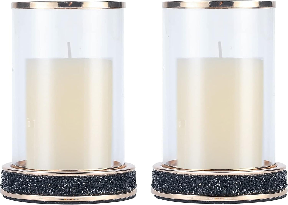 2 Pieces Silver Metal Candle Holder with Glass Hurricane Lid W20366