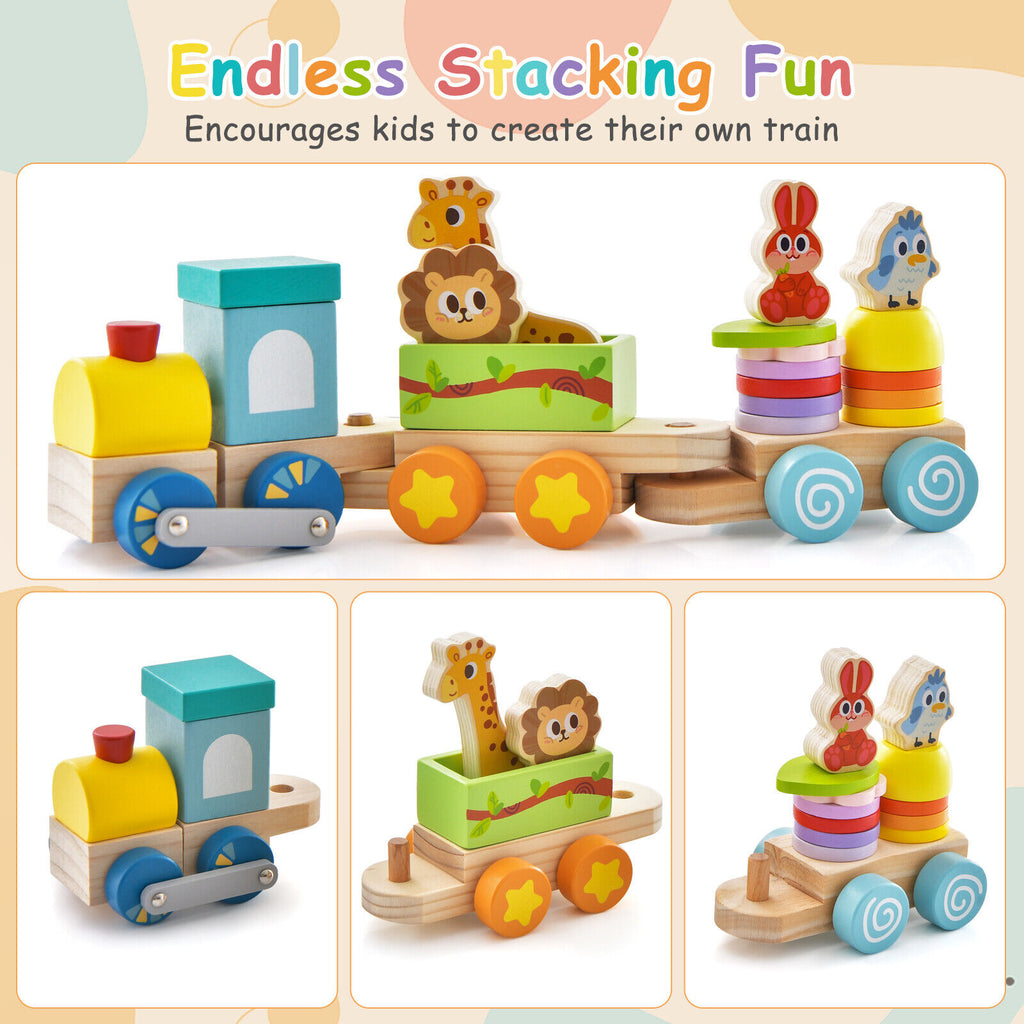 Wooden Stackable Train Set with Animal Toys & Locomotive C387023