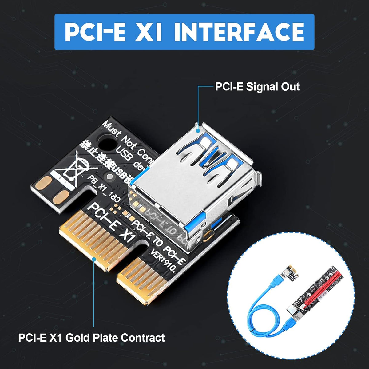 12 Pieces PCI-e Riser Express Cable Set 1X to 16X GPU Adapter Extension Cable USB 3.0 and VGA 8 Pin Female to Dual 8 Pin Male Splitter Braided Sleeved Cable Powered Riser Adapter Card Pack of 2 R124