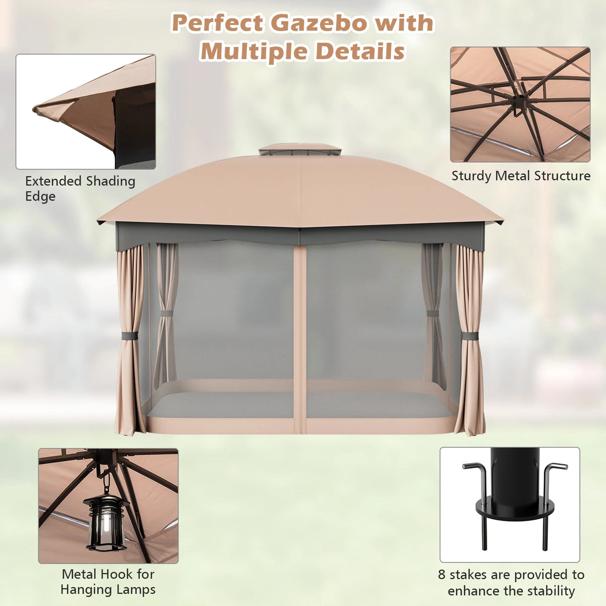 12' x 10' Heavy Duty Steel Gazebo Q6354