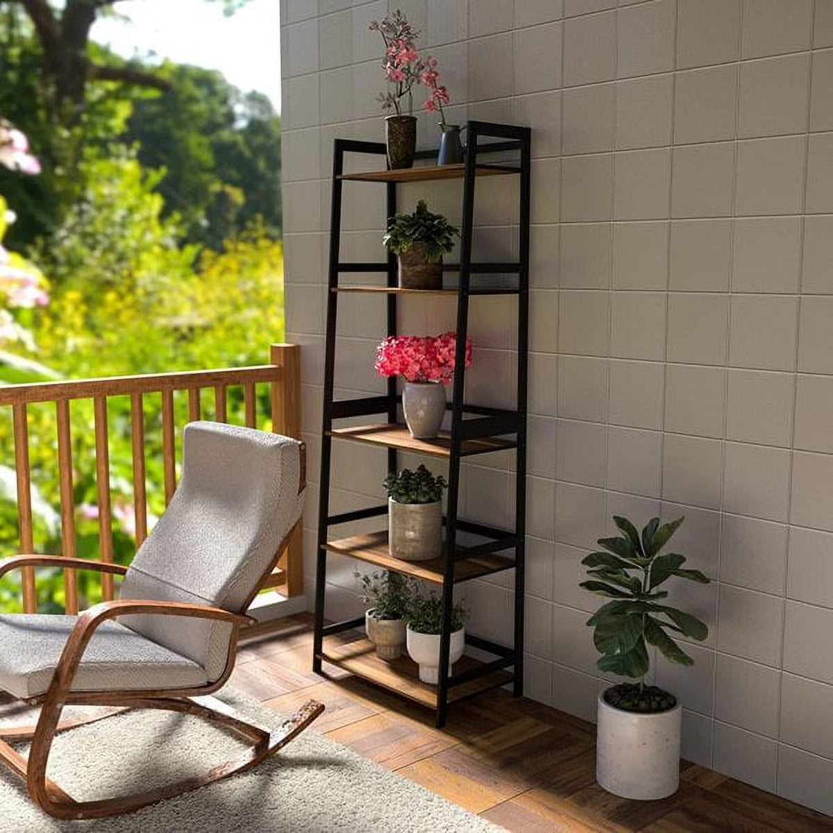 5 Tier Bamboo Ladder Shelf Storage Rack Bookcase Brown R651