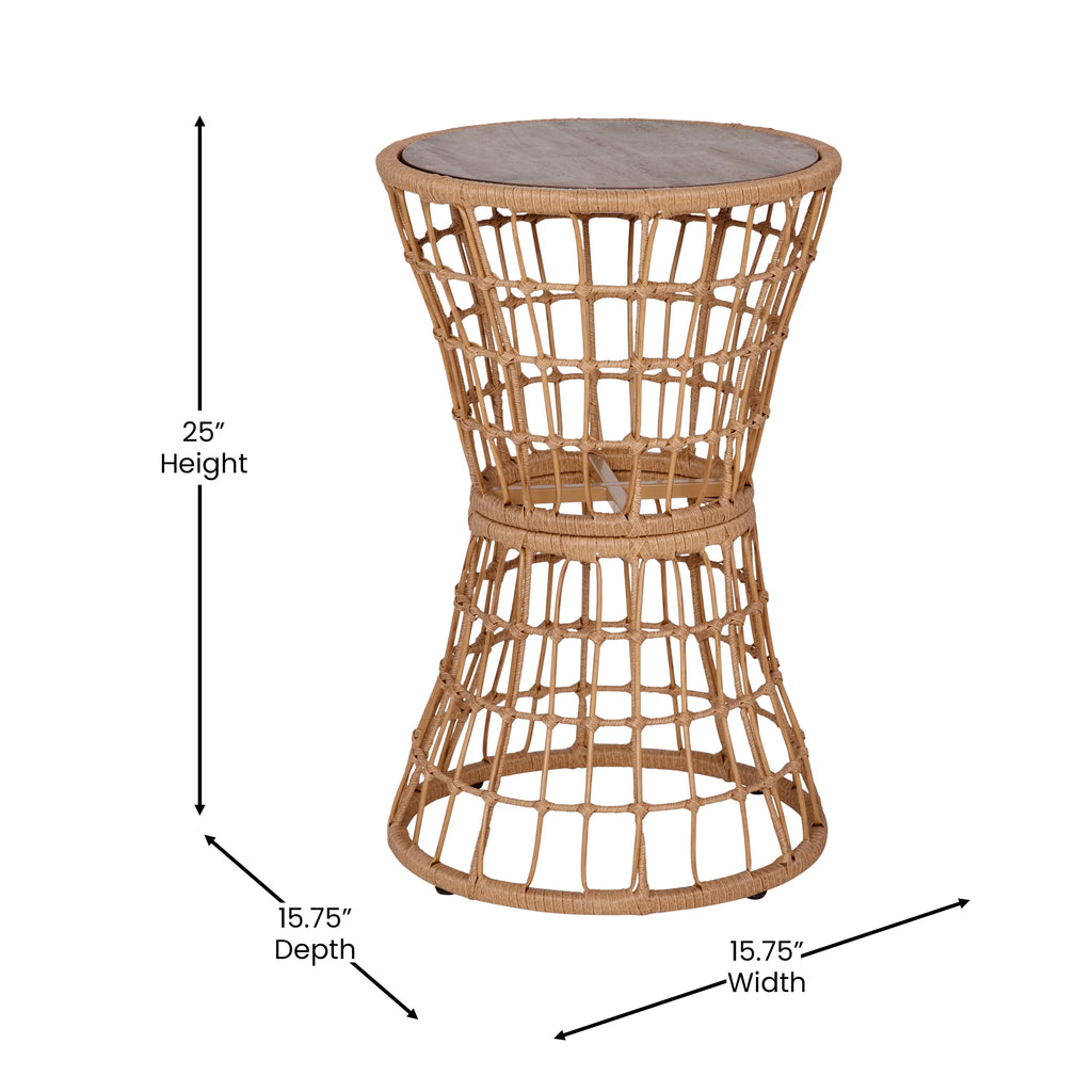 Indoor/Outdoor Natural Finish Rattan Rope Table with Acacia Wood Top J1741