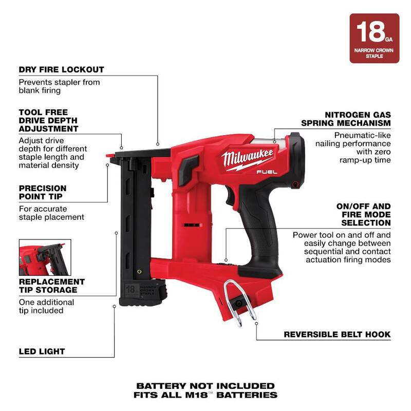 18-Volt Lithium-Ion Brushless Cordless 18-Gauge 1/4 in. Narrow Crown Stapler C91657