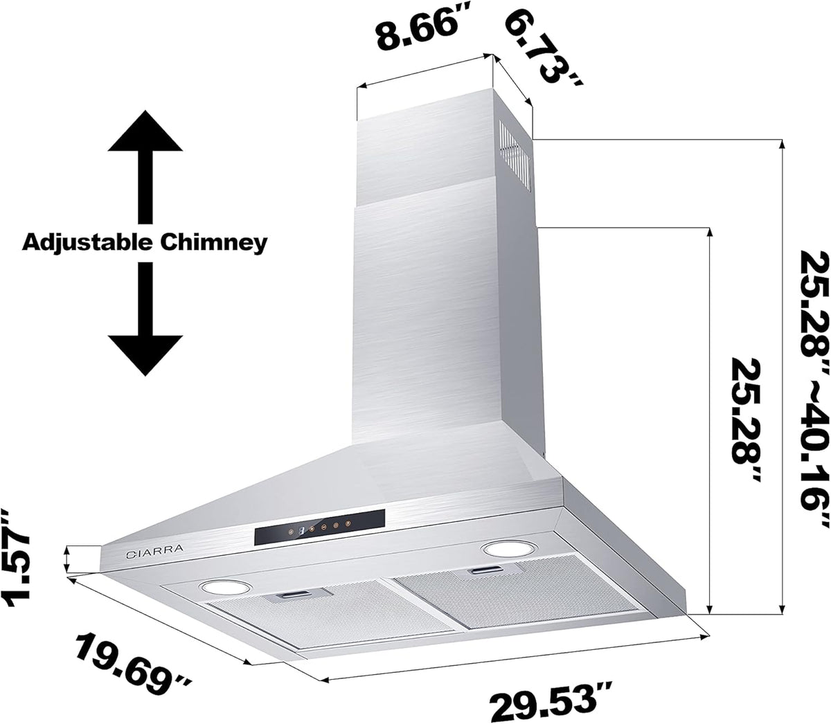30 inch 450 CFM Convertible Wall Mount Stainless Steel Range Hood T33803
