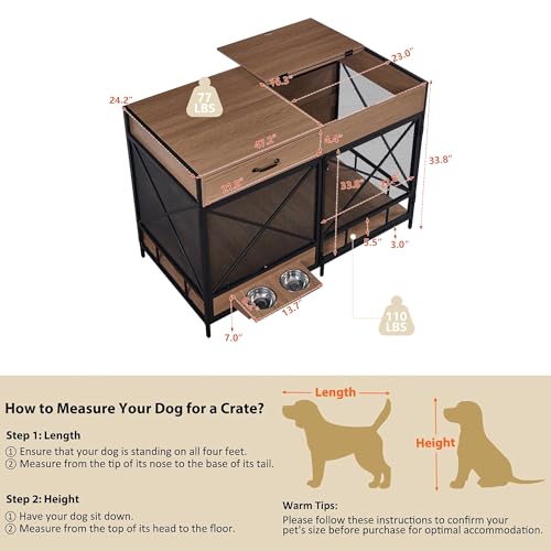 Large Double Dog Crate Furniture 72.4" Indoor Dog Kennel with Sliding Barn Door and Divider, Heavy Duty Dog Crate Wooden TV Stand Dog Cage with 2 Open Shelves, Grey V182595