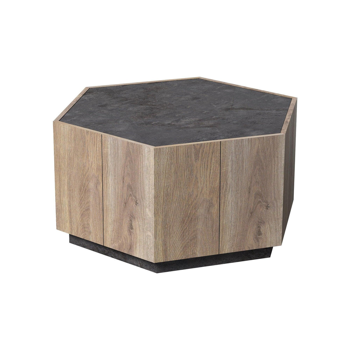 Hexagonal Coffee Table with 2 Drawers, Textured Black Warm Oak L97902