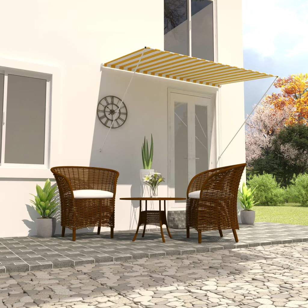Yellow and White Retractable Awning F442811