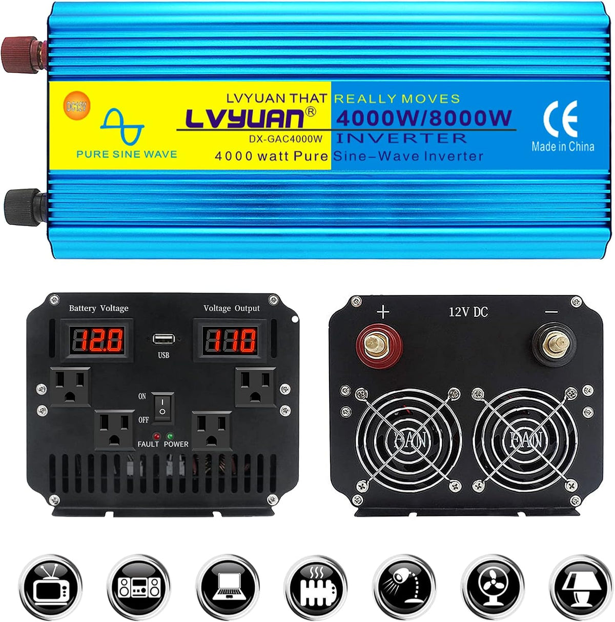 1000W Pure Sine Wave Car Power Inverter Dual AC Outlets Dual USB Charging Ports Pack of 2 V140018