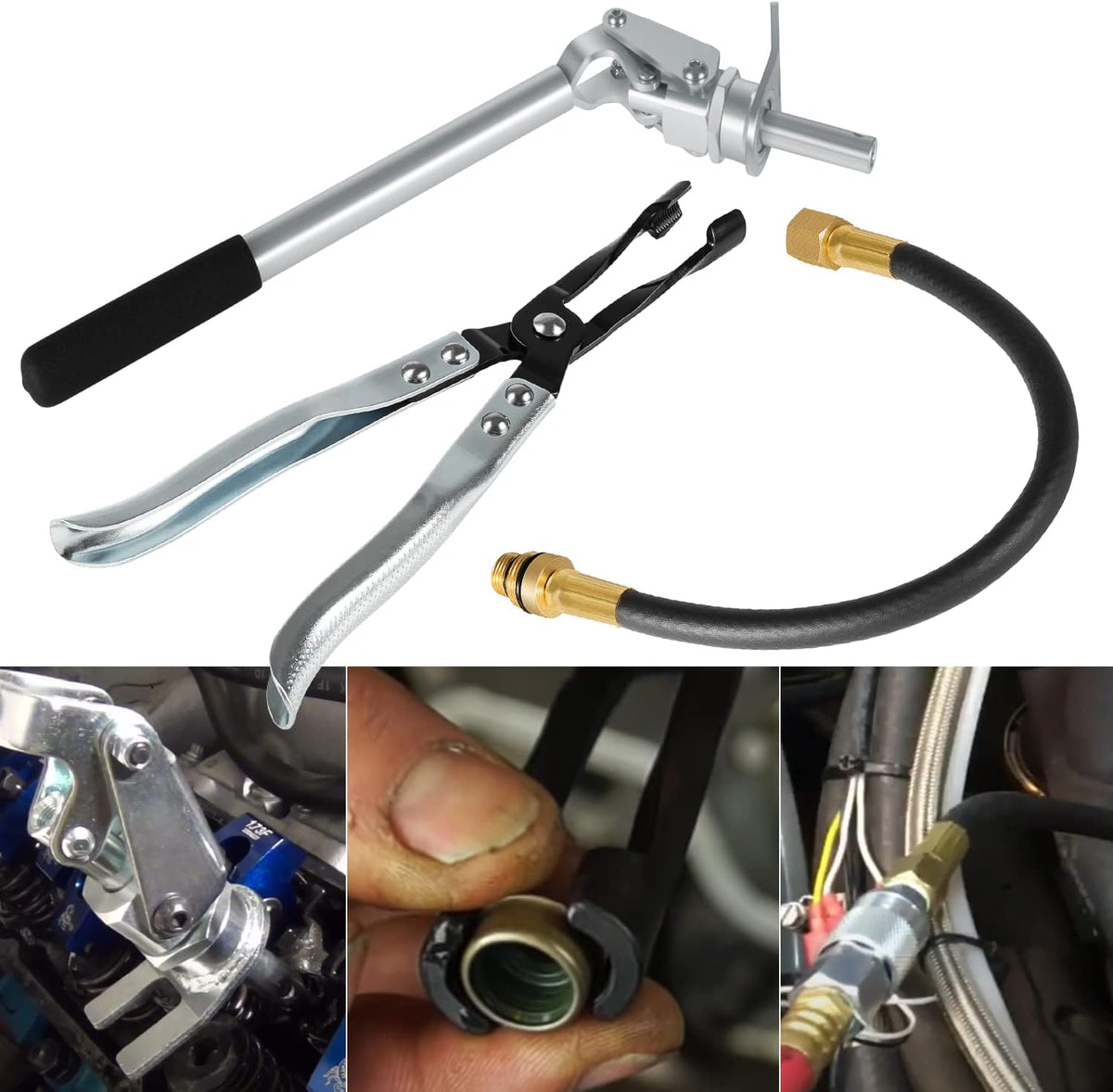 3PCS Valve Replacement Tools Set with Valve Spring Tool, Valve Holder Hose and Valve Stem Seal Pliers F40277