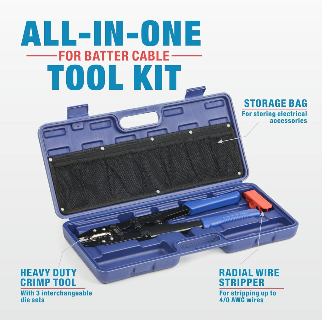Battery Cable Crimping Tool Kit with Radial Wire Stripper V4919