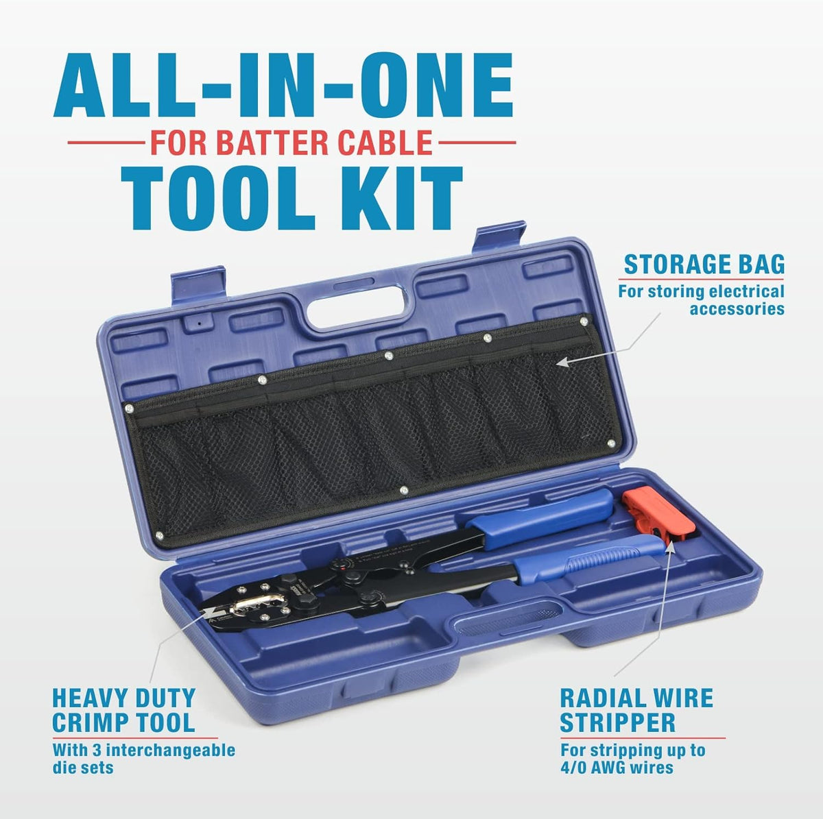 Battery Cable Crimping Tool Kit with Radial Wire Stripper V4919