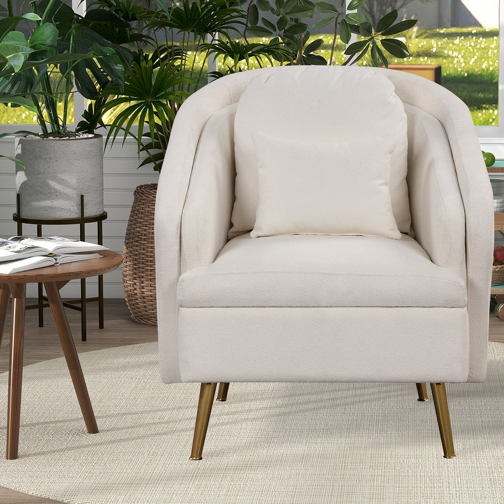 White Velvet Barrel Accent Chair with Pillow B41429