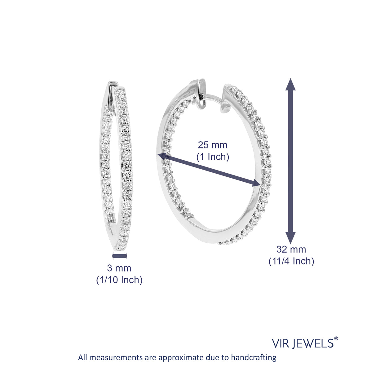 1 1/4 Inch Lab Grown Diamond Hoop Earrings 925 Sterling Silver Z124379