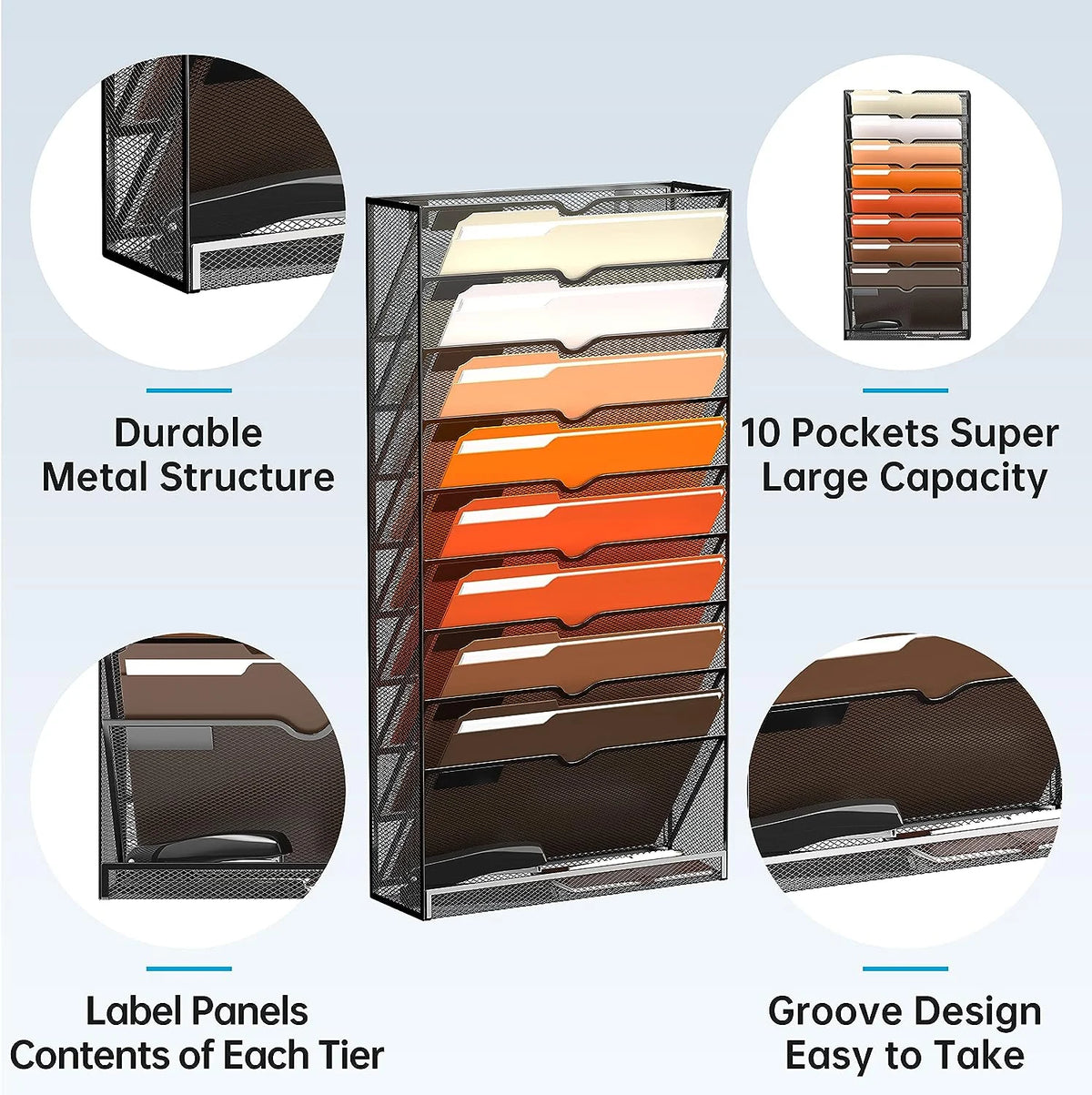 Black 10-Tier Desktop Organizer Wall File Holder S9257