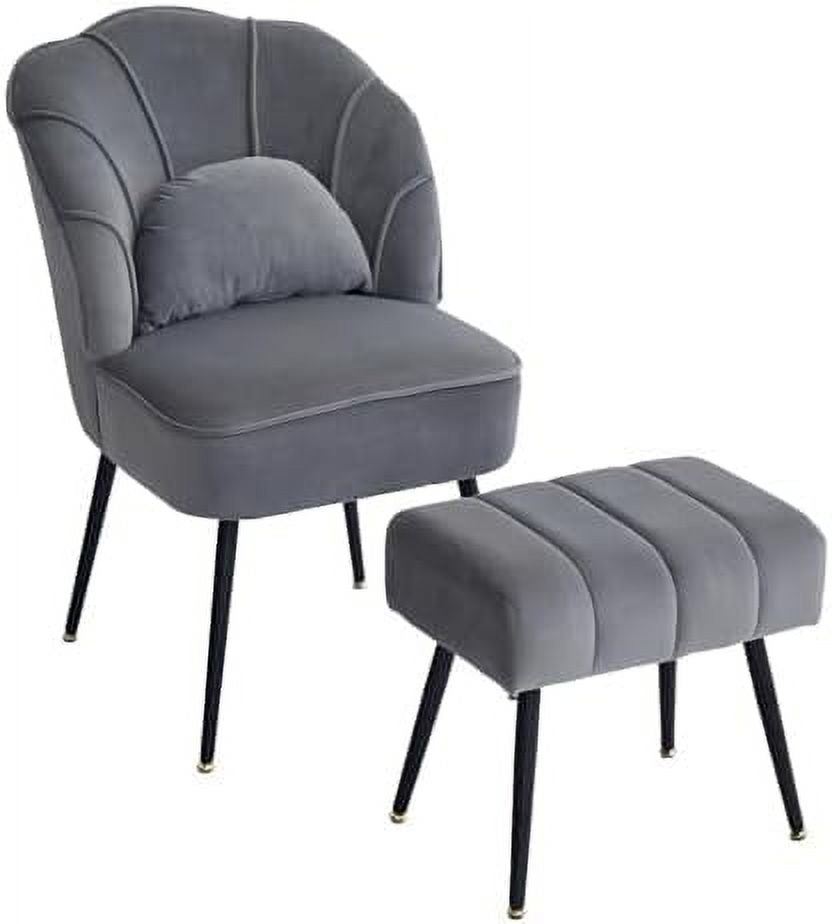 Beige Velvet Wingback Accent Chair with Ottoman F17942