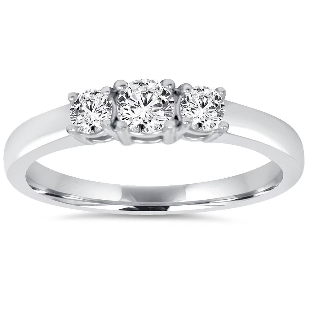 3/4CT Diamond 3 Stone Engagement Ring 14K White Gold J6326
