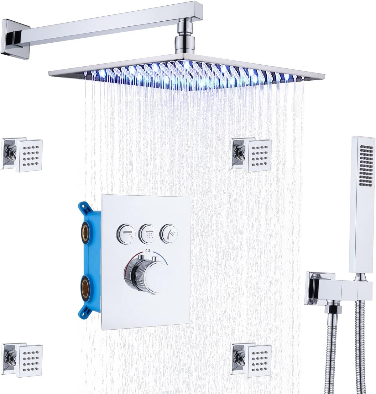 12 Inch Matte Black Brass Shower Faucet Fixture Combo Set I344