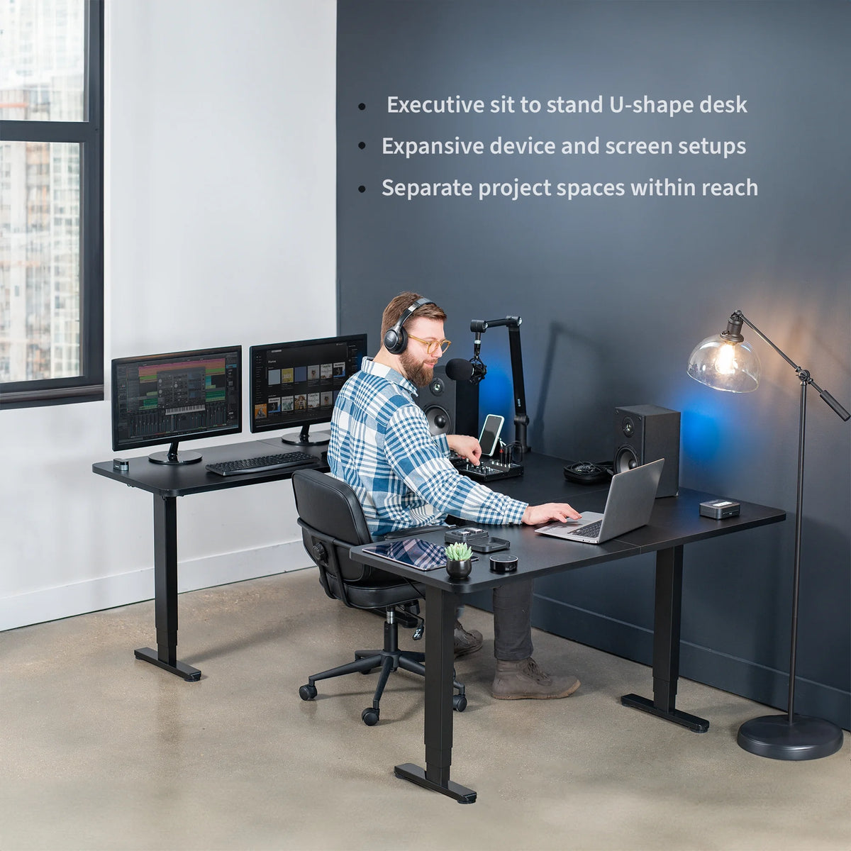 Black U-Shaped Height Adjustable Electric Standing Desk A163889