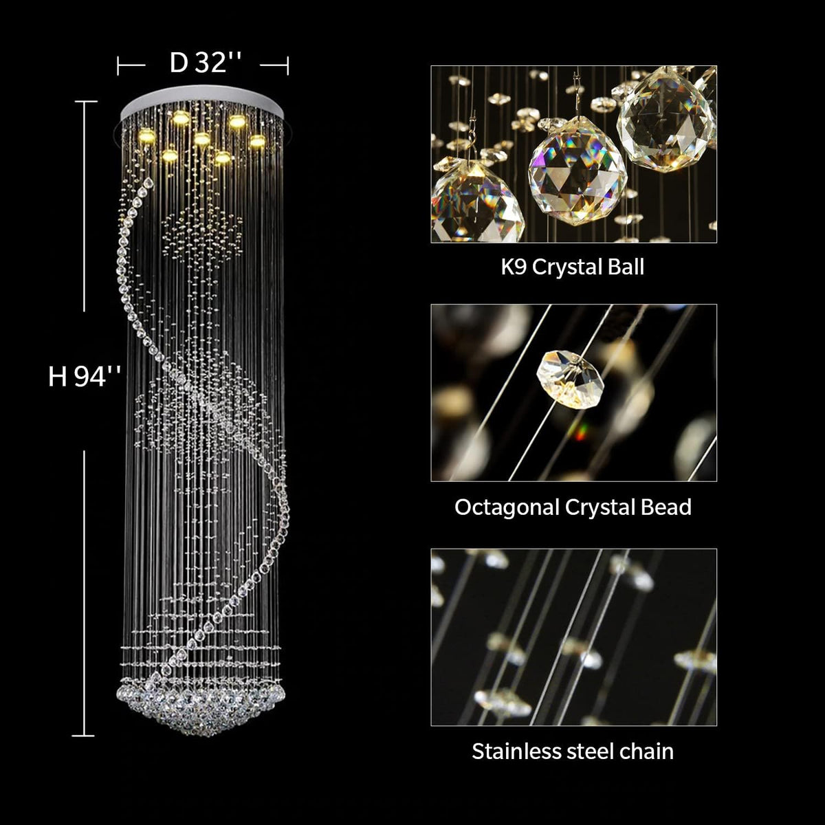 Crystal Spiral Chandelier for Staircase U10684