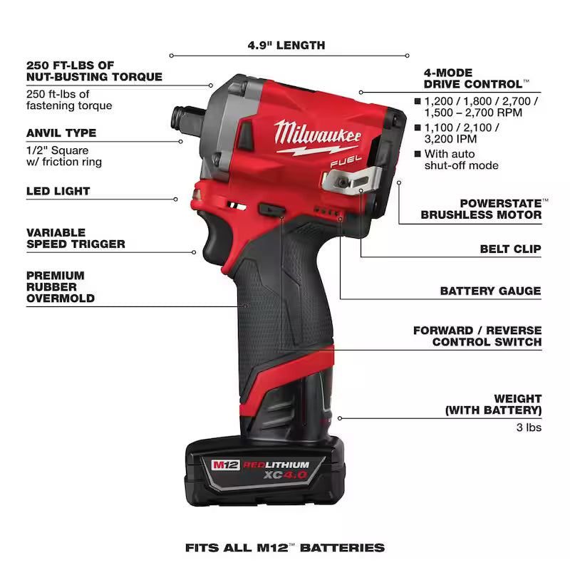 12V Lithium-Ion Brushless Cordless 1/2 in. Impact Wrench Kit with 3/8 in. Ratchet O527206
