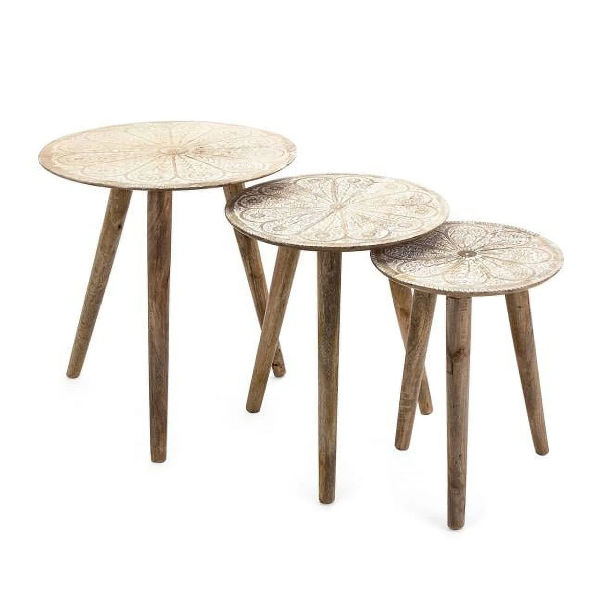 Mango Wood Nesting Tables, Natural & Brown - 3 Piece C200