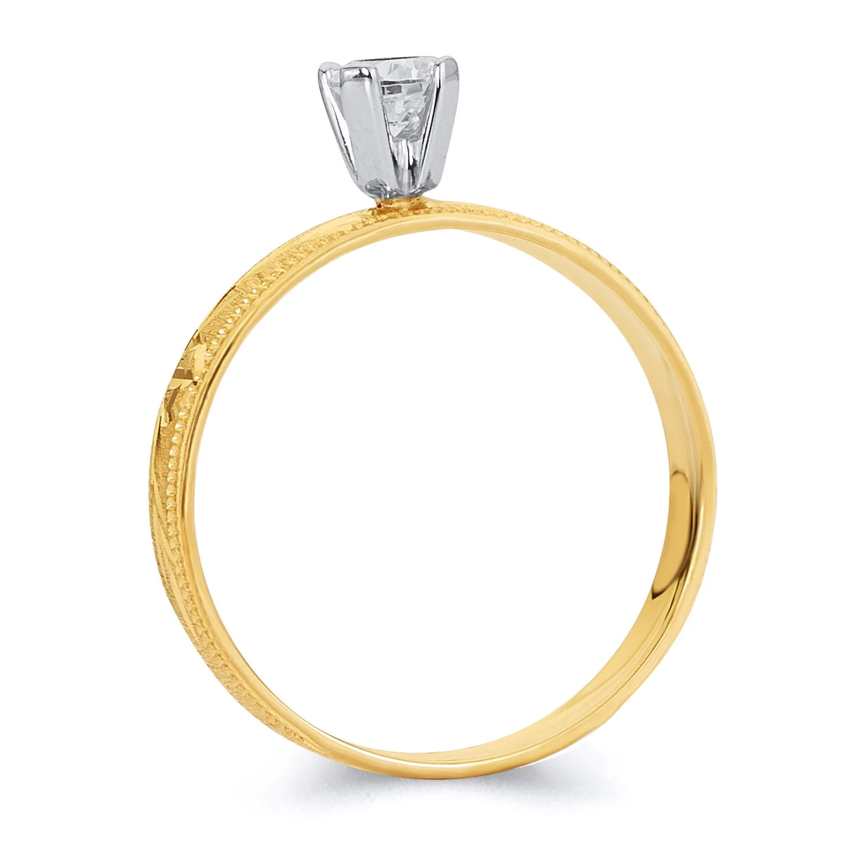 14k Yellow Gold CZ Engagement Ring + Wedding Band Bridal Set - Size 4 M7749