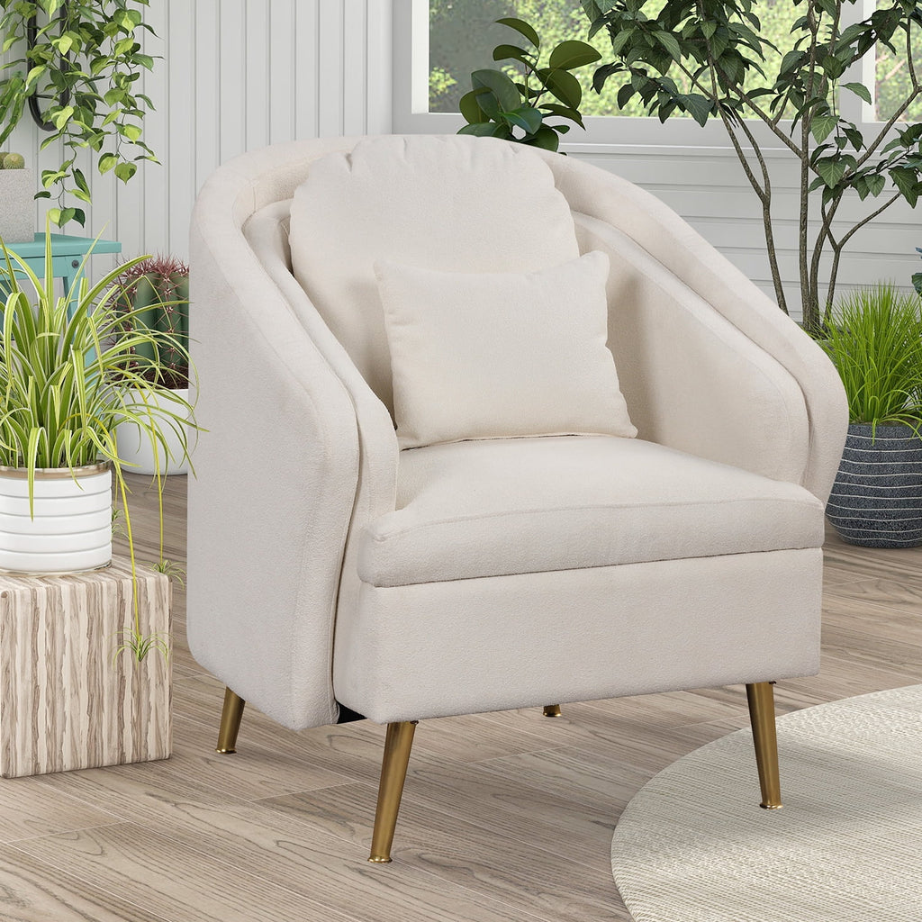 White Velvet Barrel Accent Chair with Pillow B41429