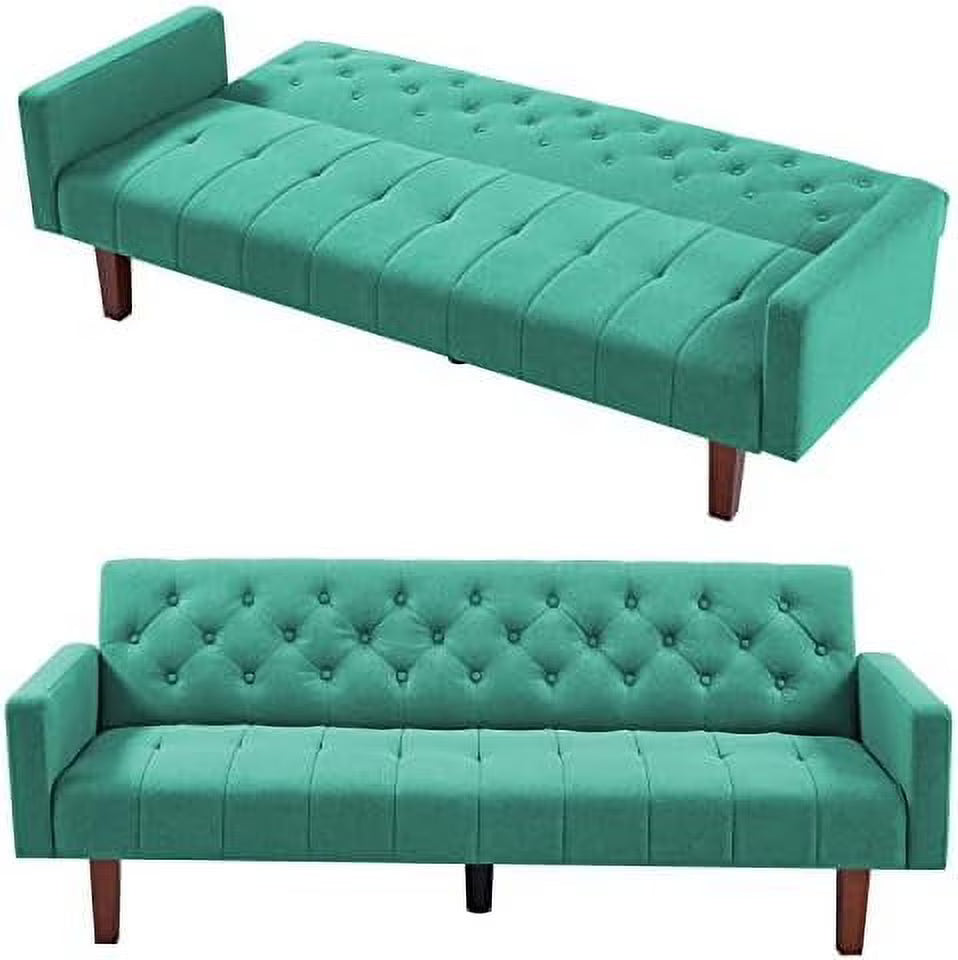 Beige Linen Upholstered Convertible Futon Sofa Bed 74" Tufted 3 Seater E39790