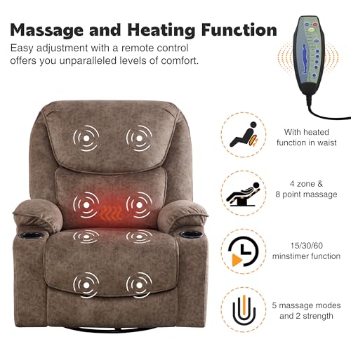 Oversized Dark Brown Power Reclining Leather Chair with Cup Holders and USB Port T7526