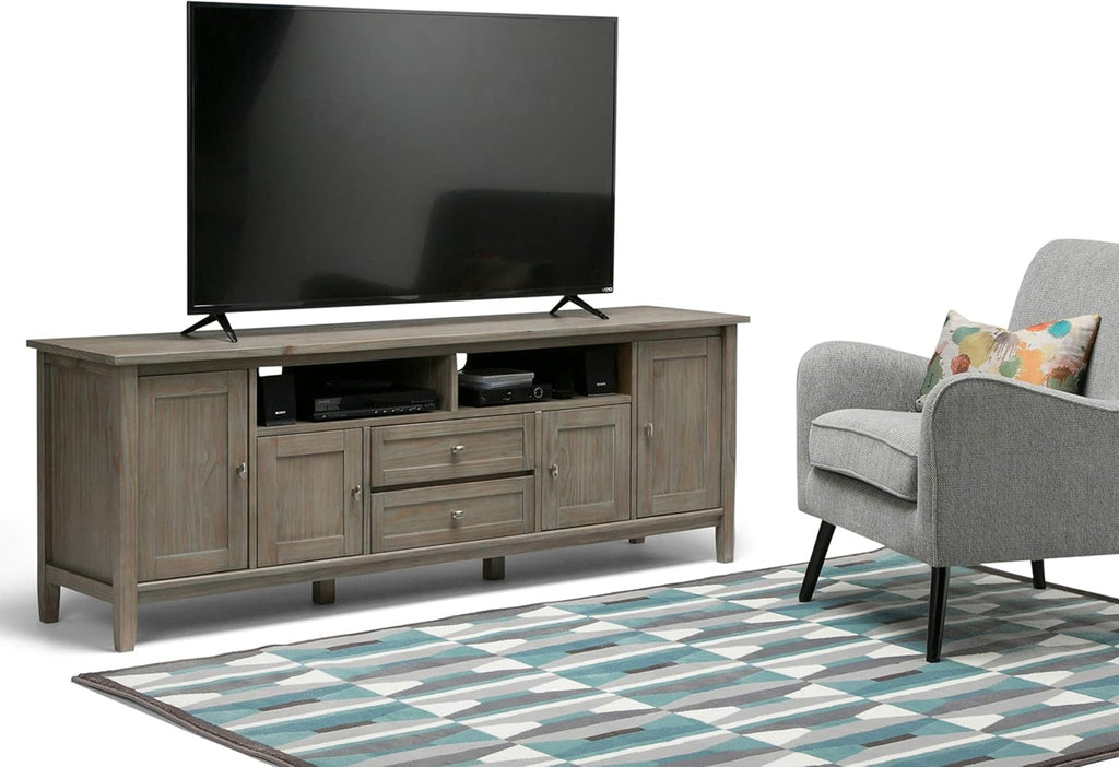 72 inch Wide Rustic Natural Aged Brown Solid Wood TV Media Stand R61838