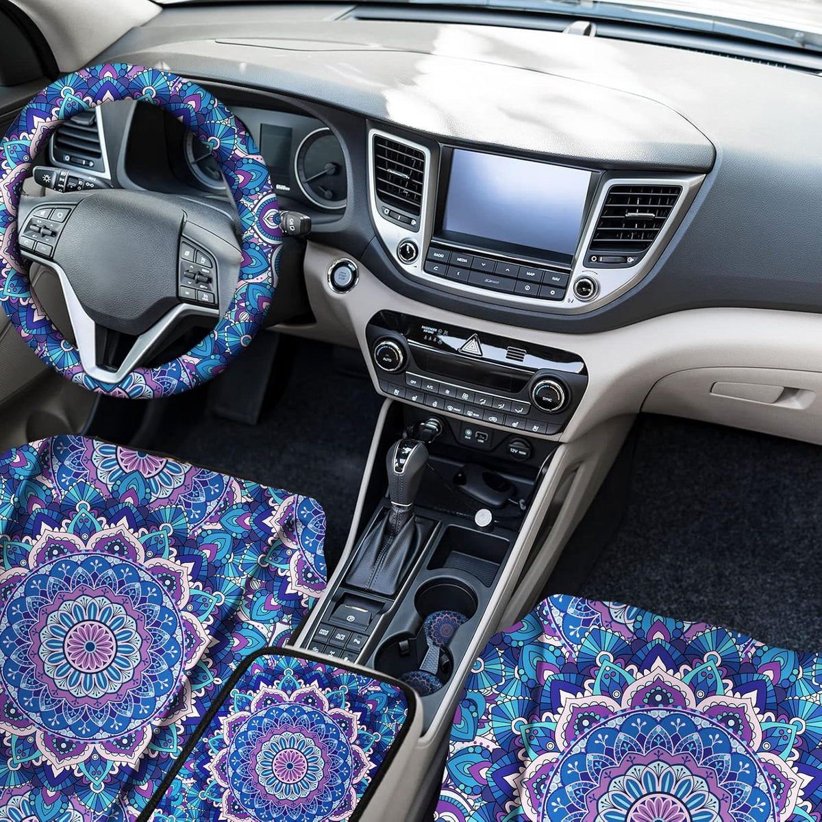 13 Pieces Purple Mandala Lotus Car Accessories Set A87860