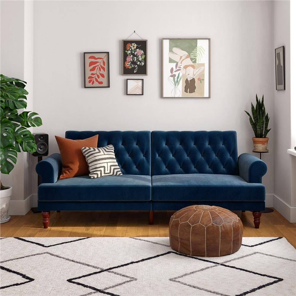 Ivory Velvet Convertible Futon O374959