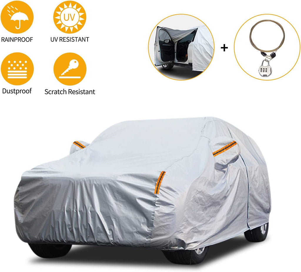 Waterproof Car Cover with Driver Door Zipper Lock Cable F66972