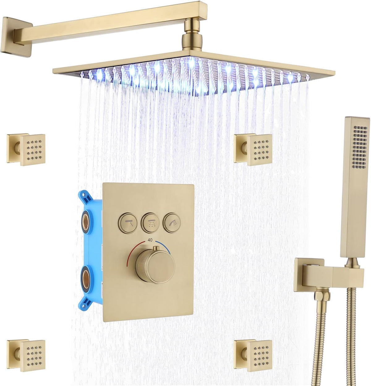 12 Inch Matte Black Brass Shower Faucet Fixture Combo Set I344