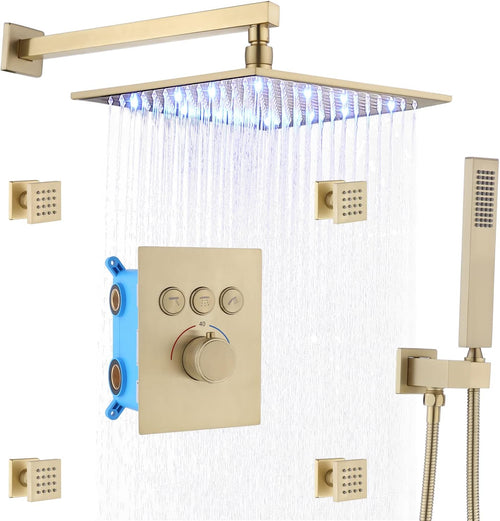 12 Inch Matte Black Brass Shower Faucet Fixture Combo Set I344