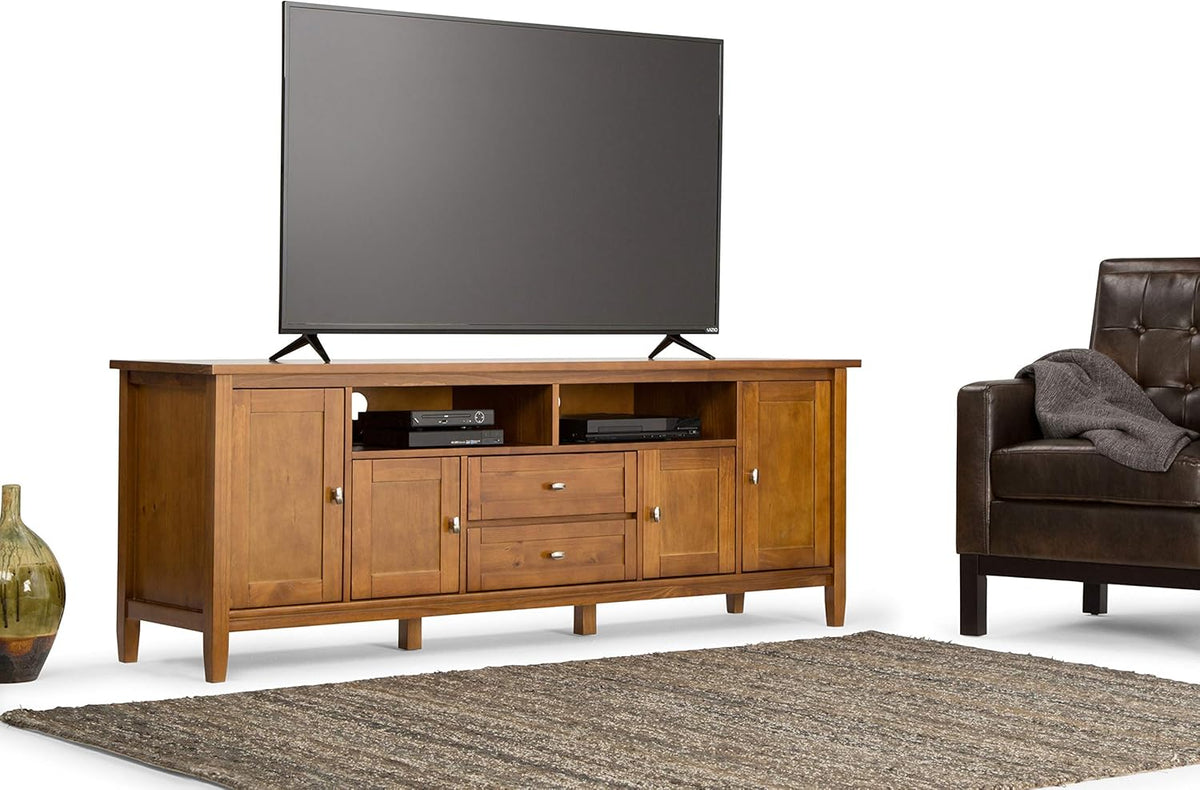 72 inch Wide Rustic Natural Aged Brown Solid Wood TV Media Stand R61838
