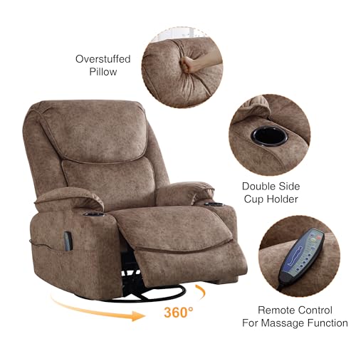 Oversized Dark Brown Power Reclining Leather Chair with Cup Holders and USB Port T7526