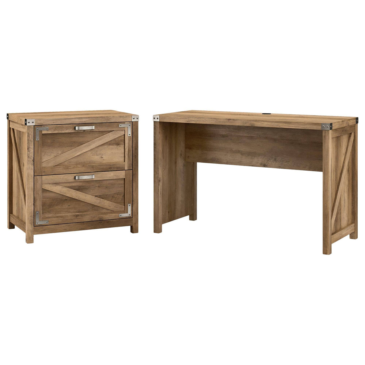 48W Farmhouse Writing Desk with 2 Drawer File Cabinet G5794
