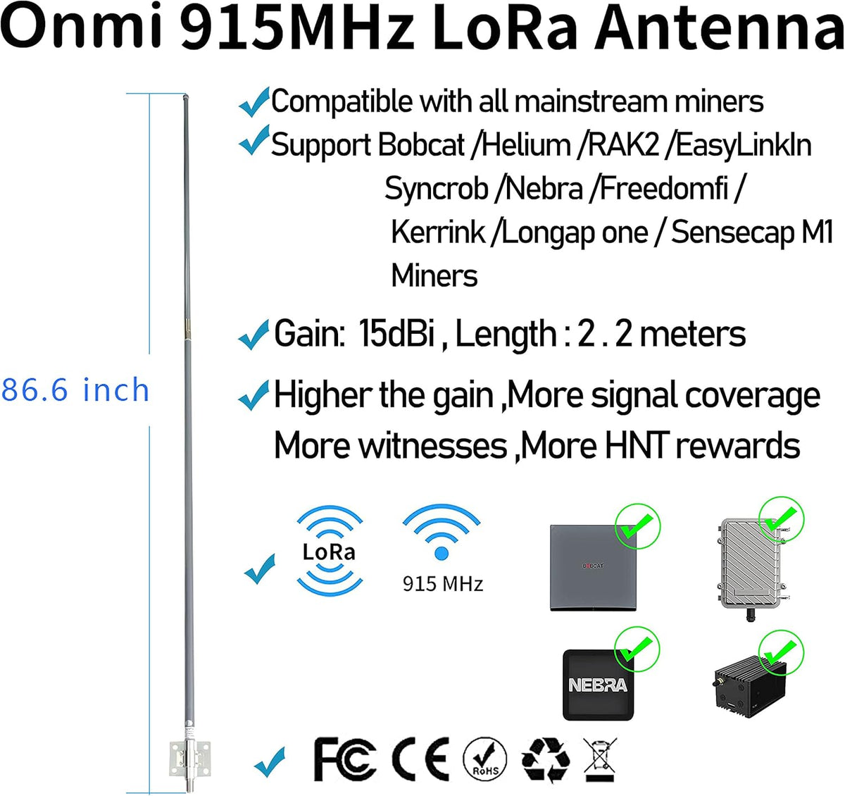 15dBi Fiberglass Antenna 86inch U2535
