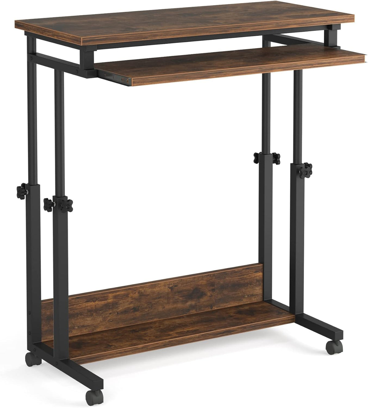 Height Adjustable Portable Desk with Keyboard Tray on Wheels A738