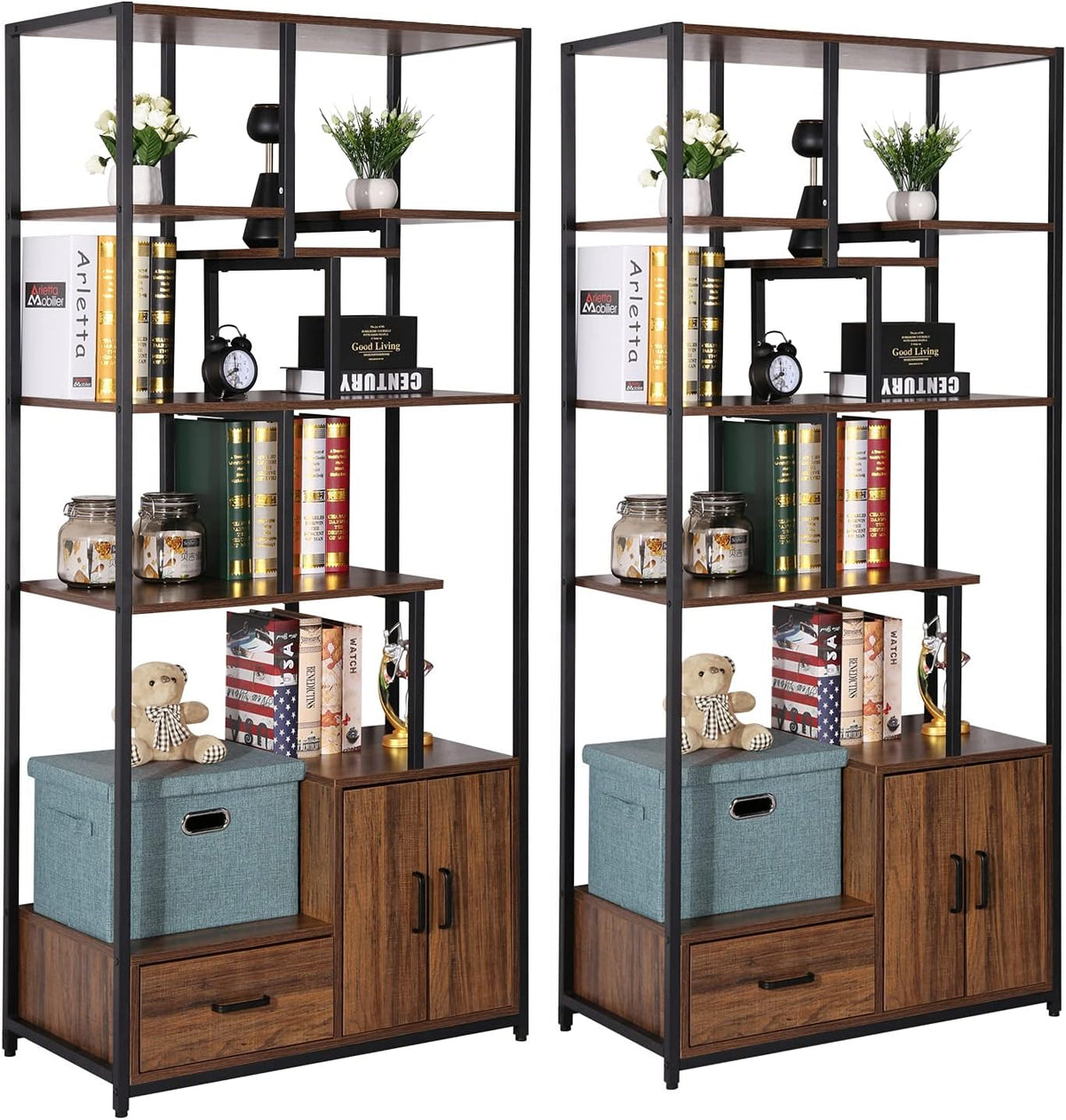 5 Shelf Folding Bookcase with Metal Frame X837934