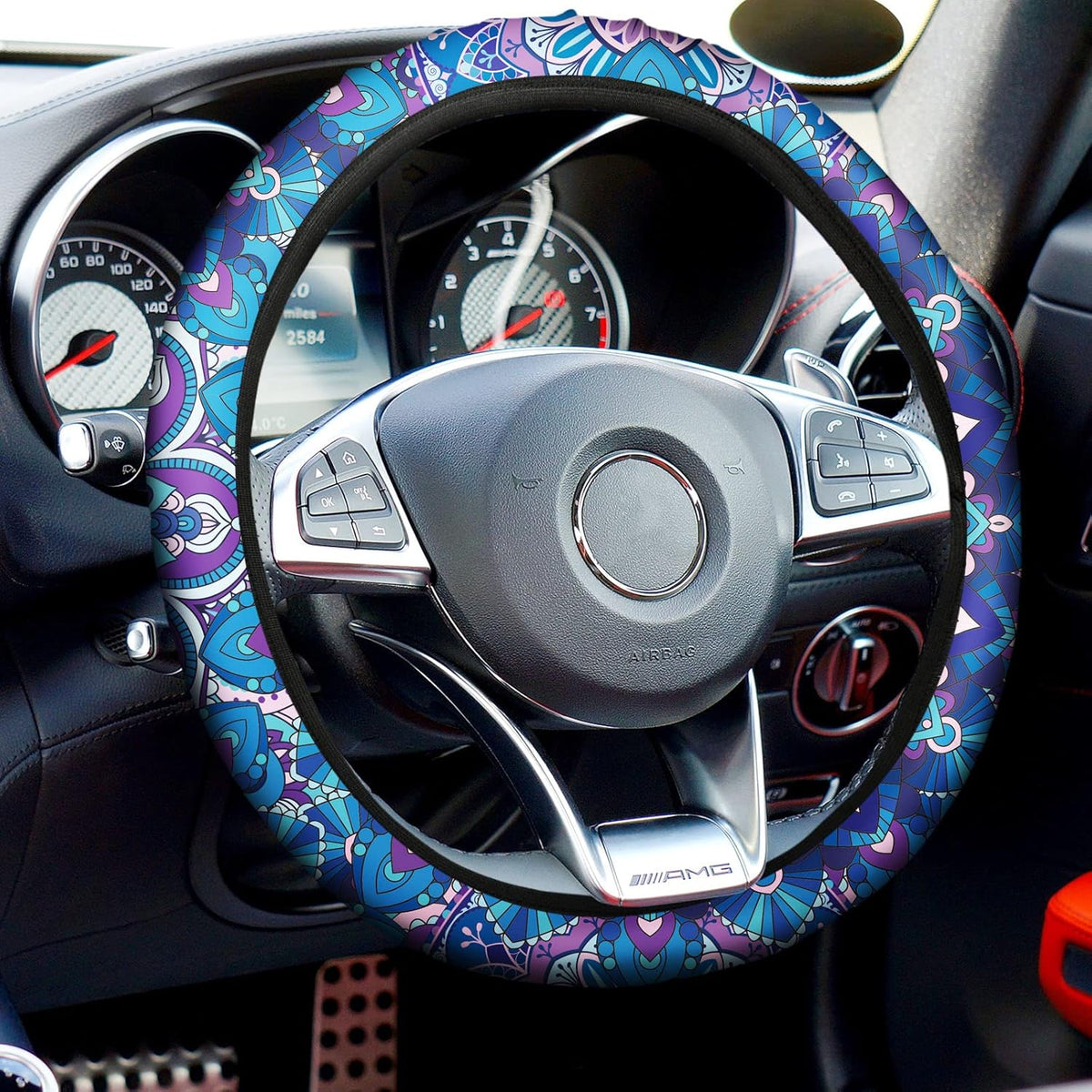 13 Pieces Purple Mandala Lotus Car Accessories Set A87860