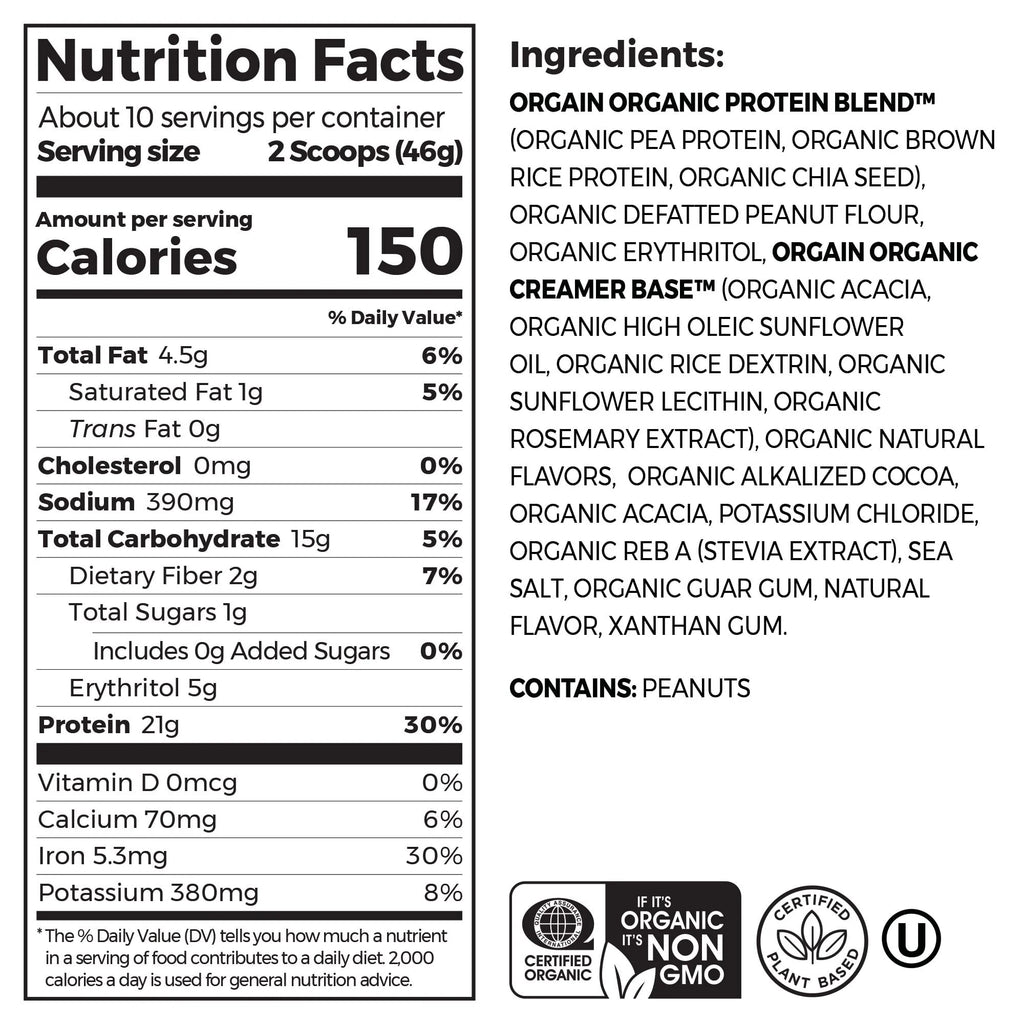 Organic Vegan Chocolate Peanut Butter Protein Powder 1.02lb E236663