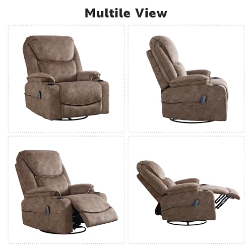 Oversized Dark Brown Power Reclining Leather Chair with Cup Holders and USB Port T7526
